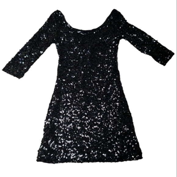 Black sequin scoop neck coctail prom wedding cruise formal dress - Picture 3 of 8